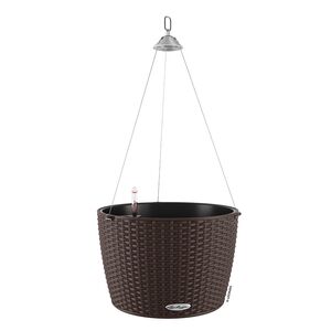 LECHUZA Nido Cottage Κρεμαστή Γλάστρα Ø35x23cm Στρογγυλή Αυτοποτιζόμενη με Δοχείο Φύτευσης Ανοξείδωτο Αξεσουάρ Κρέμασης MOCHA Γερμανίας
