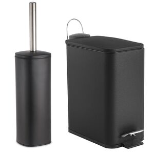VESTA Σετ Κάδος Μπάνιου 5lt Ορθογώνιος 29x14x30cm με Πεντάλ Soft Close Εσωτερικό Κάδο και Πιγκάλ 9.5x9.5x38.5cm Μεταλλικό Μαύρο Matte