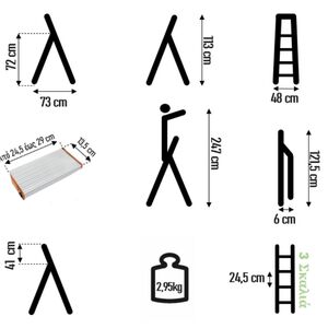 VESTA Σκαλοσκαμπό 3 Σκαλοπάτια 100% Αλουμινίου 48x73x113cm MAX Αντοχή Βάρους 150kg Βάρος 2.95kg ΕΝ131