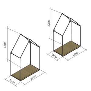 TEKNO-TEL Ράφια Διακοσμητικά 21x10x33cm και 19x10x30cm με Μεταλλικό Σκελετό Μαύρο σε Σχήμα Σπιτιού και Ξύλινη Βάση