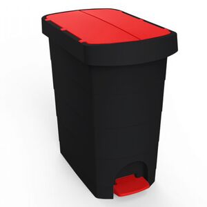 Κάδος Απορριμάτων 60lt Πλαστικός 32x50x57.5cm Επαγγελματικός/Οικιακός 2.73kg με Πεντάλ και Καπάκι Πεταλούδα PELICAN Μαύρο - Κόκκινο