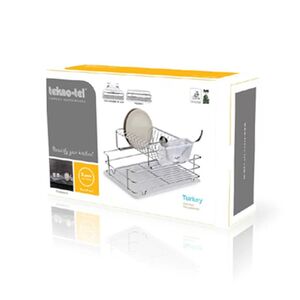 TEKNO-TEL Πιατοθήκη Στεγνωτήριο Αποσπώμενο-Συρόμενο INOX (Ανοξείδωτο Ατσάλι) 48x33x25cm 2όροφο Βάρος 2.17kg 10 Θέσεις Πιάτων με Θήκη και Δίσκο Μαύρη Matte