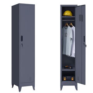 STEELEN Μεταλλική Ντουλάπα-Φοριαμός (Locker) 38x45x191cm Μονόφυλλη 23.5kg Πάχος 0.4mm Ανθρακί 2 Ράφια- 3 Αποθηκευτικοί Χώροι 4 Ρυθμιζόμενα Πόδια