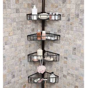 Τηλεσκοπική Ραφιέρα Μπάνιου 4όροφη Γωνία 35x21.5x135-270cm Ρυθμιζόμενο Ύψος με 4 Ράφια Αλουμινίου (Χωρίς Εργαλεία) Μαύρη