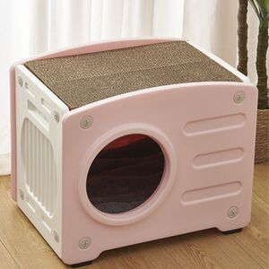 VESTA Σπίτι Γάτας Πλαστικό με Ονυχοδρόμιο 56x41.7x46.2cm Ροζ-Λευκό