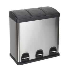 VESTA Κάδος Απορριμμάτων ΙΝΟΧ 45lt (3x15lt) 59x30x45.5cm με Πεντάλ 3 Θέσεων 3 Εσωτερικούς Κάδους Ανακύκλωσης 6.4Kg Κουζίνας