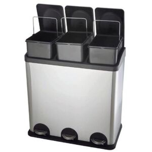 VESTA Κάδος Απορριμμάτων ΙΝΟΧ 45lt (3x15lt) 59x30x45.5cm με Πεντάλ 3 Θέσεων 3 Εσωτερικούς Κάδους Ανακύκλωσης 6.4Kg Κουζίνας