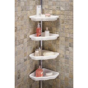 Εταζιέρα Μπάνιου 4όροφη Γωνία 25x25x135-260cm Ρυθμιζόμενο Ύψος με 4 Ράφια Λευκή