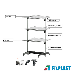 FILPLAST Απλώστρα Τηλεσκοπική 79x73x137cm Αλουμινίου με Μεταλλικές Βέργες Τροχήλατη  Άπλωμα 40m Βάρος 7.8kg Βαριά Κατασκευή TELESCOPIC 40 PLUS Ιταλίας