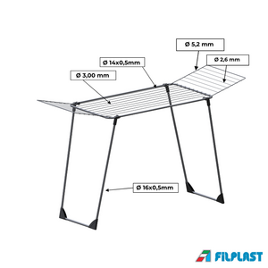 FILPLAST Απλώστρα 170.5x55.5x103cm Μεταλλική 3φυλλη 19m Άπλωμα Βάρος 3.2kg GILIEGIO 19 Ιταλίας