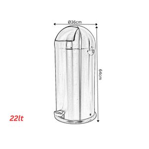 VESTA Κάδος απορριμμάτων 22lt INOX Μatte Ø36x64cm Βαρέως Τύπου Επαγγελματικός 5kg με Δεύτερο Γαλβανιζέ Κάδο Ø27x43cm PUSH Καπάκι με Πεντάλ