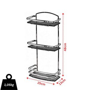 TEKNO-TEL Ραφιέρα Μπάνιου INOX (Ανοξείδωτο Ατσάλι) 3όροφη 25x13x48cm Βάρος 1.05kg Πάχος Ø5mm