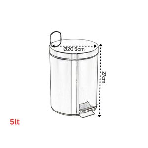 VESTA Κάδος Μπάνιου 5lt με Πεντάλ Ø20.5x27cm Ανοξείδωτο Ατσάλι (ΙΝΟΧ) Γυαλιστερό Ασημί