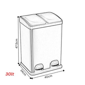 VESTA Κάδος Απορριμμάτων 30lt 40x34x47.5cm με Πεντάλ 2 Θέσεων 2 Εσωτερικούς Κάδους Ανακύκλωσης Μεταλλικός Μαύρο Ματ 5.7Kg Κουζίνας