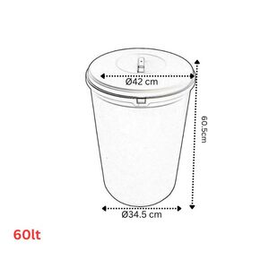 Κάδος Απορριμάτων 60lt Ø42x60.5cm 1.79kg Πλαστικός με Καπάκι Λευκός Ημιδιάφανος Ελλάδας