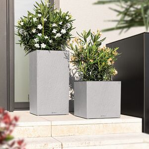 LECHUZA Canto Slatestone 40 Floor Planter 40x40x40cm Self-Watering with Container Light Grey Slatestone Look Made in German