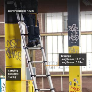 BATAVIA Τηλεσκοπική Σκάλα 3.81m Αλουμινίου με 13 Σκαλιά Βάρος 15.3kg MAX Αντοχή 150kg Πάτημα Σκαλοπατιού 7cm GIRAFFE AIR Professional EN131/TÜV