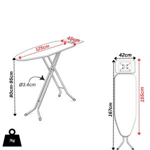 Σιδερώστρα Ατμού XL 155x45x95cm Μεταλλική με Επιφάνεια Σιδερώματος 125x45cm 7Kg Σχάρα 42x30cm Διάμετρος Ποδιού Ø34mm PEARL FLORAL BLIMP