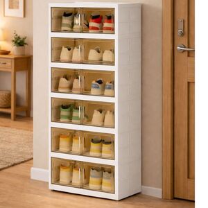 VESTA Παπουτσοθήκη 6όροφη 46x35x109cm με Διάφανα Πορτάκια Λευκό