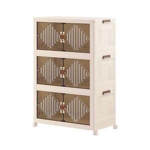 VESTA Πλαστική Ντουλάπα Αποθήκευσης 3όροφη 70x41x115cm με Διάφανα Πορτάκια και Ροδάκια