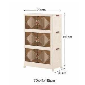 VESTA Πλαστική Ντουλάπα Αποθήκευσης 3όροφη 70x41x115cm με Διάφανα Πορτάκια και Ροδάκια