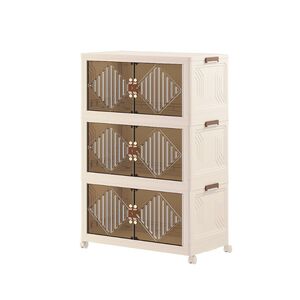 VESTA Πλαστική Ντουλάπα Αποθήκευσης 3όροφη 55x32x94cm με Διάφανα Πορτάκια και Ροδάκια