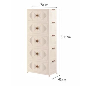 VESTA Πλαστική Ντουλάπα Αποθήκευσης 5όροφη 70x41x186cm 13kg με Ροδάκια Λευκό του Πάγου