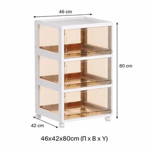 VESTA Ημιδιάφανη Πλαστική Συρταριέρα/Τροφοθήκη 3όροφη 46x42x80cm 5.8kg με Ροδάκια Λευκό