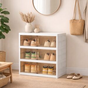 VESTA Παπουτσοθήκη 3όροφη 46x35x56cm 3.6kg με Ημιδιάφανα Πορτάκια Λευκό