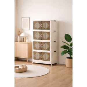 VESTA Πλαστική Ντουλάπα Αποθήκευσης 4όροφη 70x41x151cm 10.7kg με Διάφανα Πορτάκια και Ροδάκια