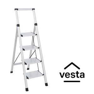 VESTA Σκαλοσκαμπό Αλουμινίου 39x86.8x131.8cm με4 Σκαλιά MAX Αντοχή Βάρους 150kg Βάρος 3.7kg Ασημί TIKO