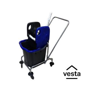 VESTA Καρότσι Σφουγγαρίσματος Επαγγελματικό 73x38x94cm με  Πρέσσα 25lt 7.3kg με Ρόδες Μπλε-Γκρι