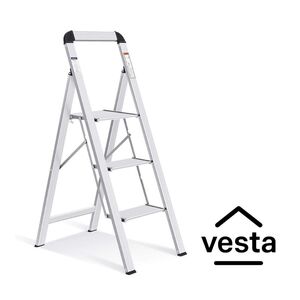 VESTA Σκαλοσκαμπό Αλουμινίου ΤΙΚΟ 39x69.7x109.2cm με 3 Σκαλιά MAX Αντοχή Βάρους 150kg Βάρος 3.2kg Ασημί