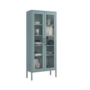 STEELEN COLOR Μεταλλική Ντουλάπα - Βιβλιοθήκη 80x35x190cm Πάχους 0.8mm Εσωτερικού Χώρου με Τζάμι και Πόδια Baby Blue