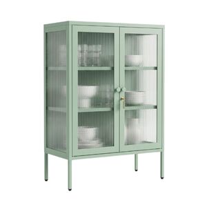 STEELEN COLOR Metal Cabinet 80×40×90 cm, 0.8 mm Thickness, Indoor Use, with Glass and Legs Pastel Green