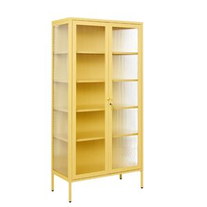 STEELEN COLOR Μεταλλική Ντουλάπα 90x55x190cm Πάχους 0.8mm Εσωτερικού Χώρου με Τζάμι και Πόδια Butter Yellow