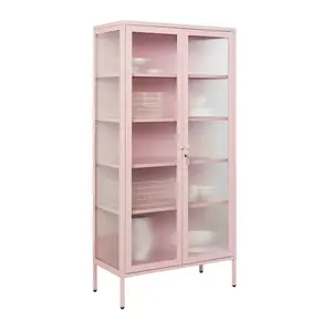 STEELEN COLOR Μεταλλική Ντουλάπα 90x55x190cm Πάχους 0.8mm Εσωτερικού Χώρου με Τζάμι και Πόδια Baby Pink