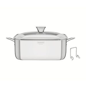 TRAMONTINA Τετράγωνη Κατσαρόλα Grano Tri-Ply Body 24cm 4L Ανοξείδωτο Ατσάλι με Γυάλινο Καπάκι & Βάση Στήριξης Ø24x15.1cm 4L 2.3kg