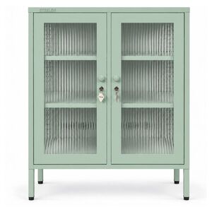 STEELEN COLOR Μεταλλική Ντουλάπα 100x40x70cm Πάχους 0.8mm Εσωτερικού Χώρου με Βιτρίνα Τζάμι και Πόδια Pastel Green