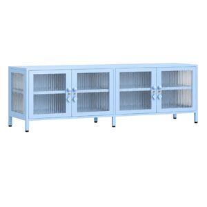STEELEN COLOR Μεταλλικό Ντουλάπι - Έπιπλο Τηλεόρασης 160x45x55cm Πάχους 0.8mm Εσωτερικού Χώρου Βιτρίνα με Πόδια και Τζάμι Baby Blue