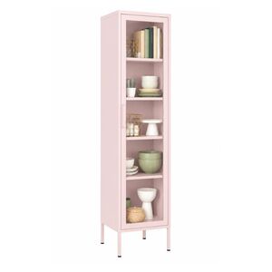 STEELEN COLOR Μεταλλική Ντουλάπα - Βιβλιοθήκη  50x35x190cm Πάχους 0.8mm Εσωτερικού Χώρου με Πόδια με Τζάμι Baby Pink