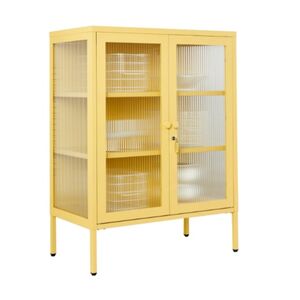 STEELEN COLOR Μεταλλική Ντουλάπα 100x40x70cm Πάχους 0.8mm Εσωτερικού Χώρου με Τζάμι και Πόδια Butter Yellow
