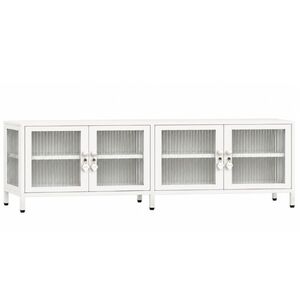 STEELEN COLOR Μεταλλικό Ντουλάπι - Έπιπλο Τηλεόρασης 160x45x55cm Πάχους 0.8mm Εσωτερικού Χώρου Βιτρίνα με Πόδια και Τζάμι White