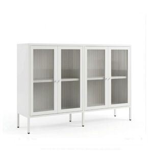 STEELEN COLOR Μεταλλικό Ντουλάπι - Έπιπλο Τηλεόρασης 160x45x55cm Πάχους 0.8mm Εσωτερικού Χώρου με Πόδια και Τζάμι White