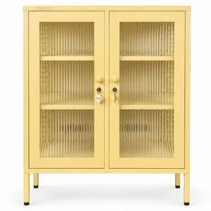 STEELEN COLOR Μεταλλική Ντουλάπα 100x40x70cm Πάχους 0.8mm Εσωτερικού Χώρου Βιτρίνα με Τζάμι και Πόδια Butter Yellow