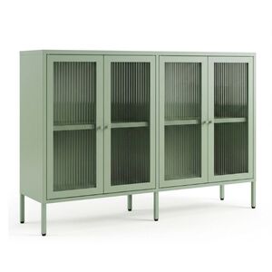 STEELEN COLOR Μεταλλικό Ντουλάπι - Έπιπλο Τηλεόρασης 160x45x55cm Πάχους 0.8mm Εσωτερικού Χώρου με Πόδια και Τζάμι Pastel Green