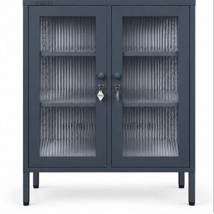 STEELEN COLOR Μεταλλική Ντουλάπα 80x40x90cm Πάχους 0.8mm Εσωτερικού Χώρου Βιτρίνα με Τζάμι και Πόδια Slate Grey