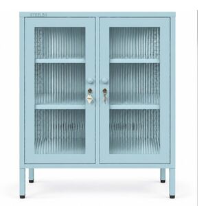 STEELEN COLOR Μεταλλική Ντουλάπα 80x40x90cm Πάχους 0.8mm Εσωτερικού Χώρου Βιτρίνα με Τζάμι και Πόδια Baby Blue
