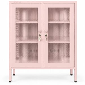 STEELEN COLOR Μεταλλική Ντουλάπα 80x40x90cm Πάχους 0.8mm Εσωτερικού Χώρου Βιτρίνα με Τζάμι και Πόδια Baby Pink