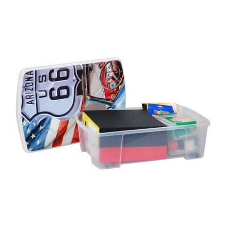 ARTPLAST Ιταλίας Κουτί Αποθήκευσης 56x39x18cm Πλαστικό 35lt Διάφανο Decor ROUTE 66